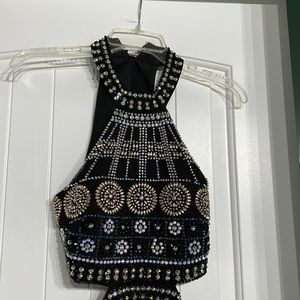 Crystal sky prom dress, Size 0, black with Multicolor gemstones